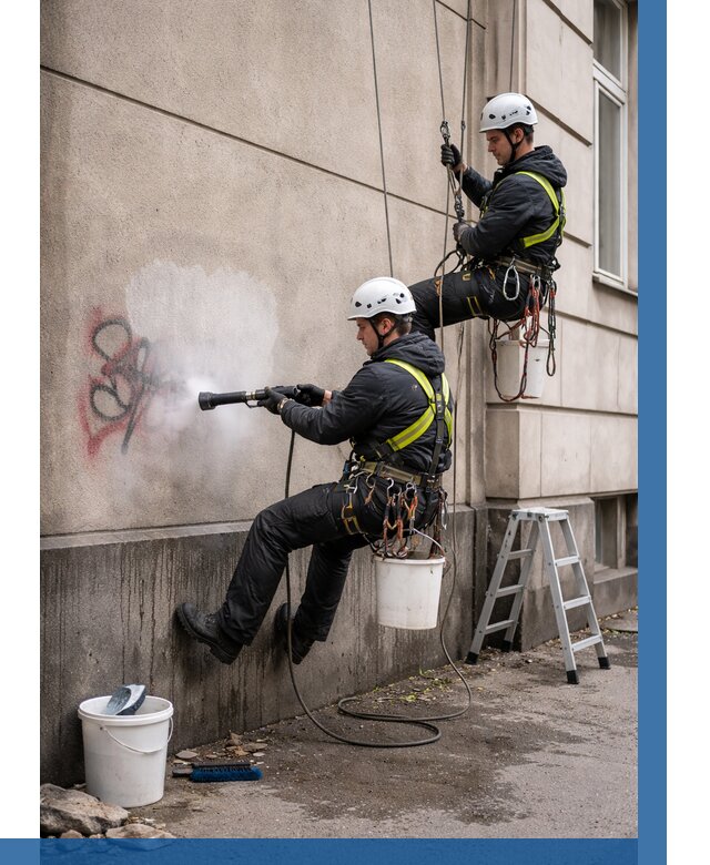 Удаление граффити с фасада в Устях-Лабинске от 4597 р. | ВЫСОТНИК-Улб