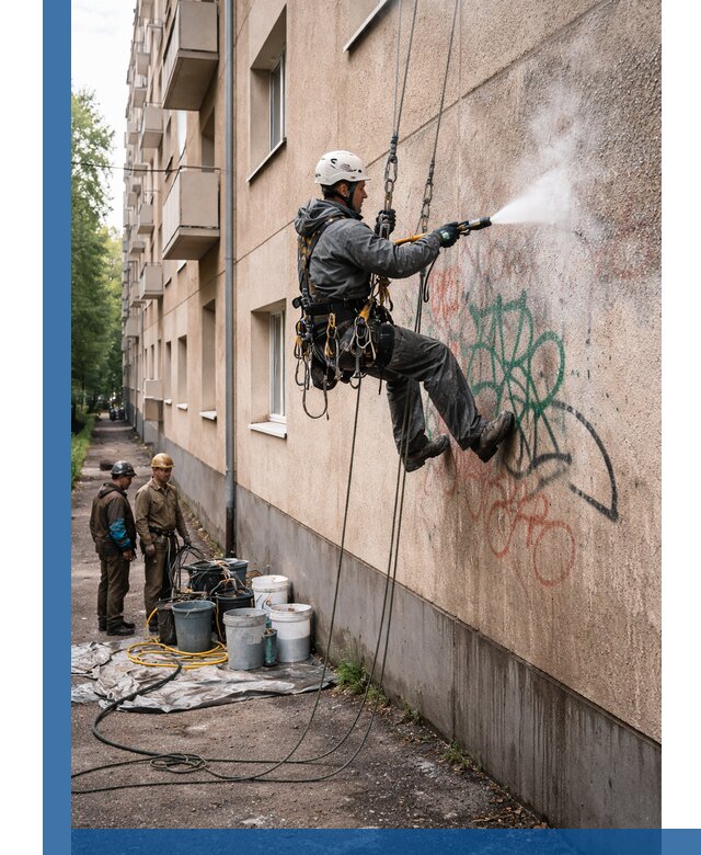 Удаление граффити с фасада в Устях-Лабинске без следов и повреждений