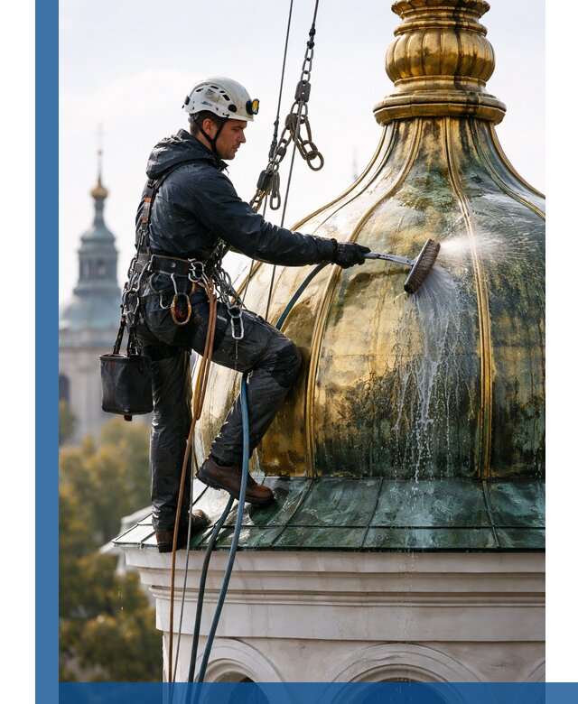 Профессиональная мойка куполов и шпилей высотными альпинистами в Устях-Лабинске