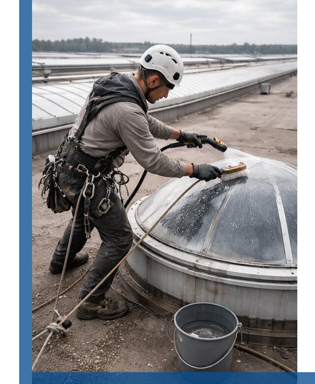 Мойка зенитных фонарей на кровле для промышленных объектов в Устях-Лабинске