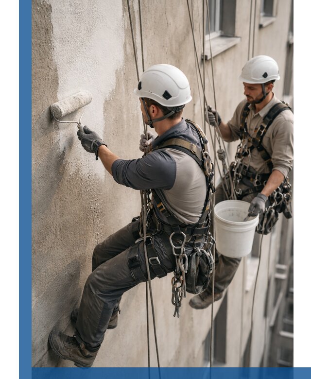 Грунтовка фасада на высоте в Устях-Лабинске промышленными альпинистами