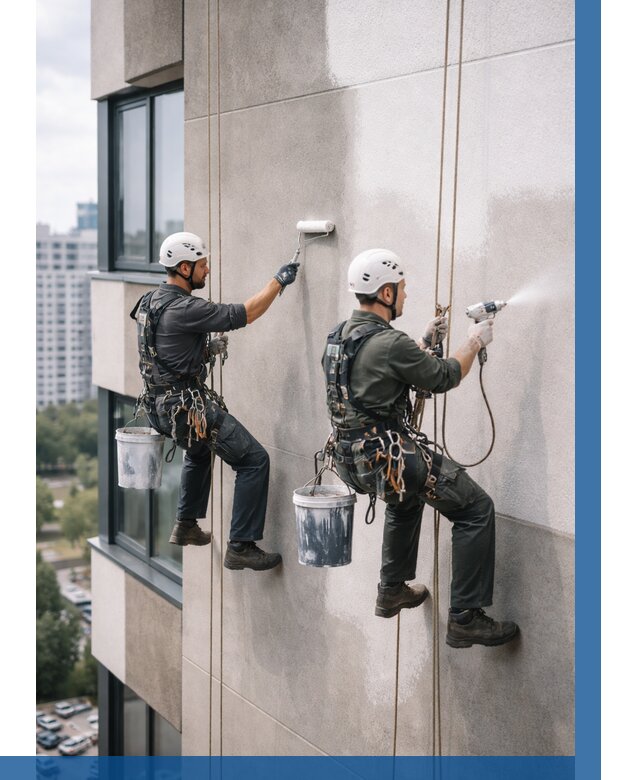 Покраска фасада альпинистами в Устях-Лабинске от 306 р. | ВЫСОТНИК-Улб