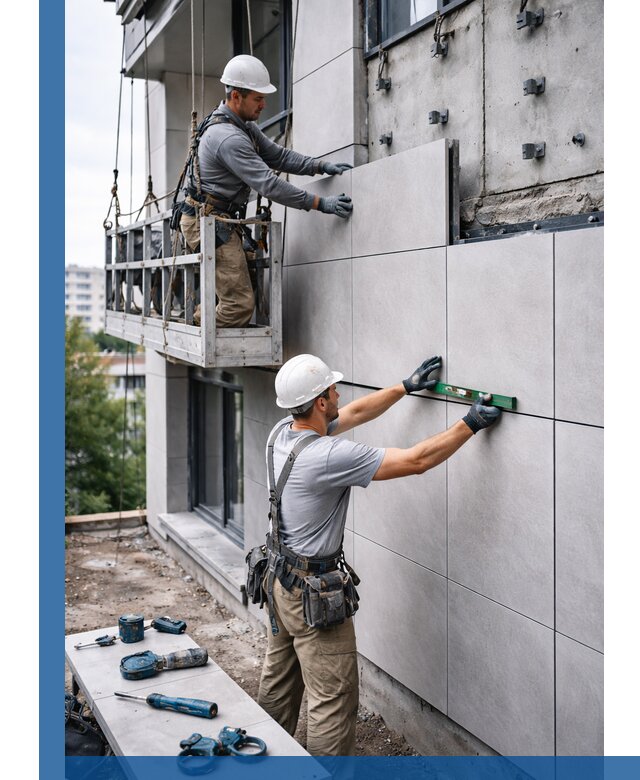 Монтаж керамогранита на фасад в Устях-Лабинске под ключ с гарантией качества