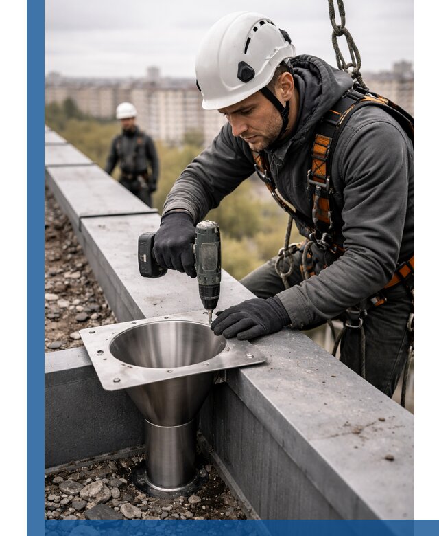 Монтаж водосточных воронок в Устях-Лабинске для промышленных зданий