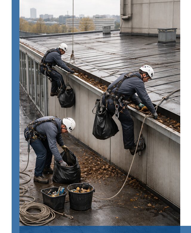 Очистка кровли по периметру в Устях-Лабинске силами промышленных альпинистов