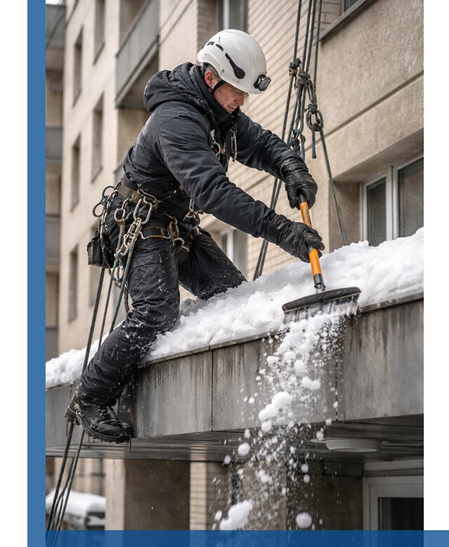 Очистка козырьков от снега в Устях-Лабинске круглогодично безопасно