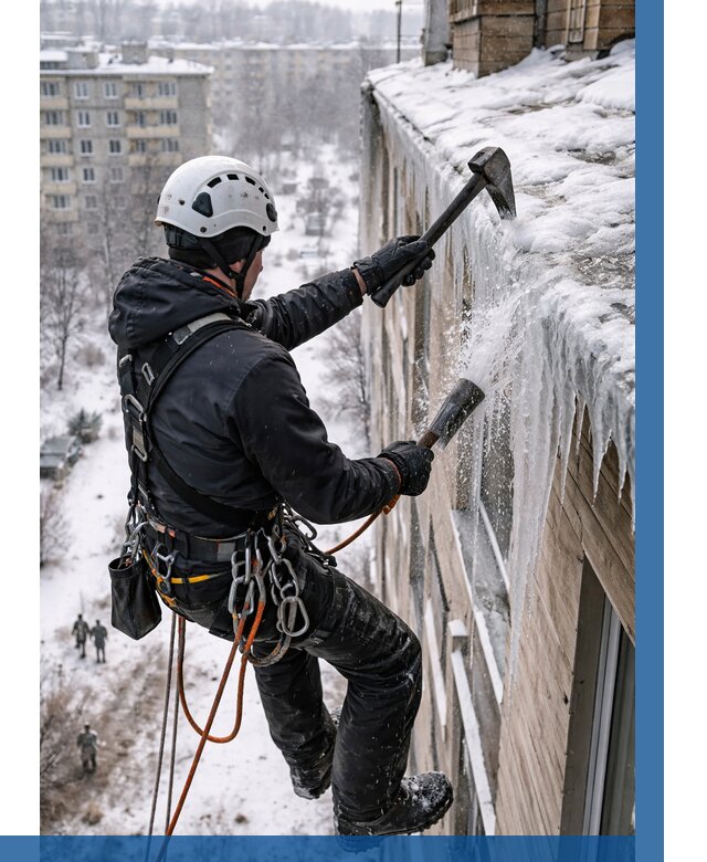 Сбивание сосулек с крыши в Устях-Лабинске по цене от 4597 р. | ВЫСОТНИК-Улб