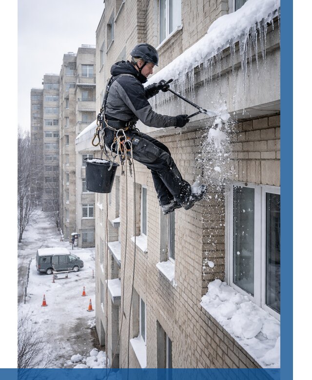 Удаление наледи с карнизов в Устях-Лабинске от 358 р. | ВЫСОТНИК-Улб