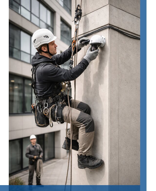 Монтаж камер видеонаблюдения на фасаде в Устях-Лабинске от 8684 р.-ВЫСОТНИК-Улб