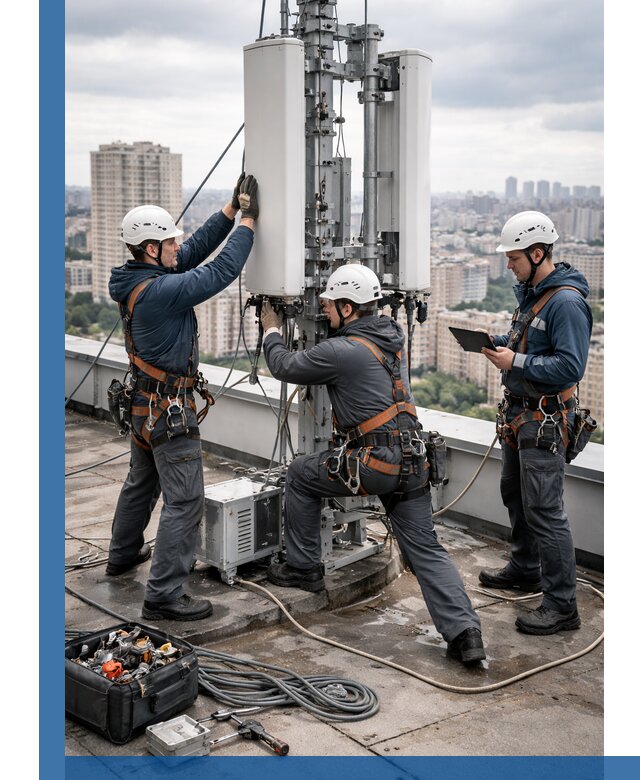 Монтаж антенн связи на крыше в Устях-Лабинске с вводом в эксплуатацию