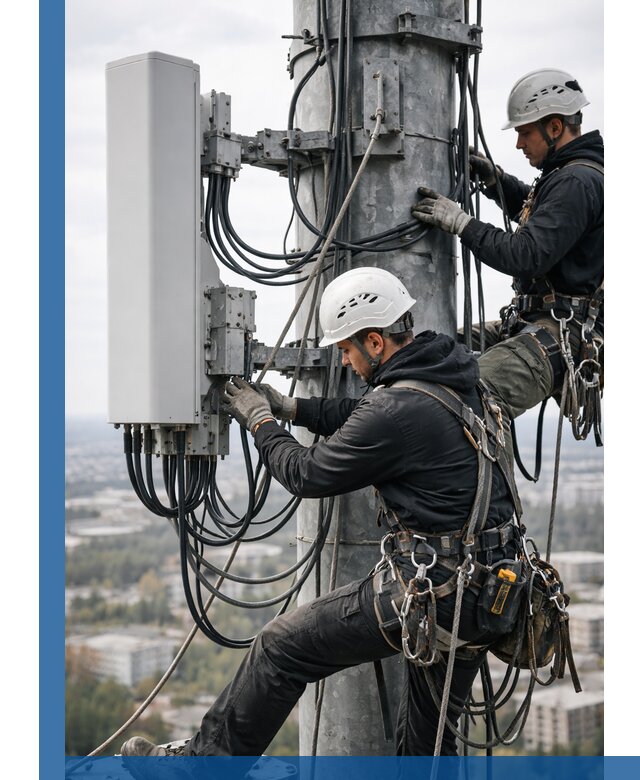 Монтаж оборудования связи на мачте в Устях-Лабинске с пусконаладкой