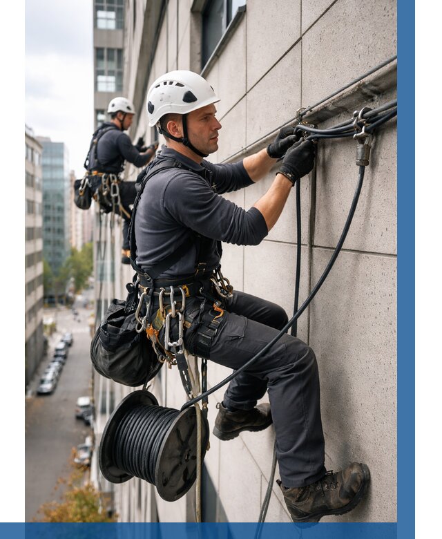 Прокладка кабеля по фасаду в Устях-Лабинске от 358 р. | ВЫСОТНИК-Улб