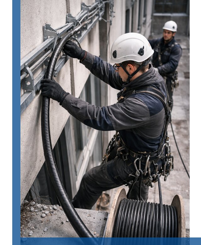 Протяжка кабеля питания на высоте в Устях-Лабинске с гарантией безопасности и качества