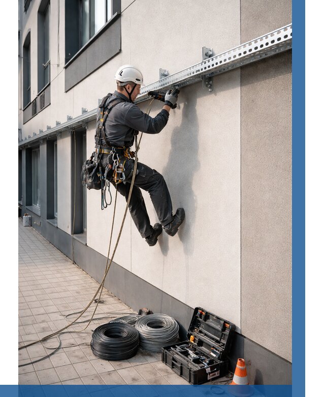 Монтаж кабельных лотков на фасаде в Устях-Лабинске от 1226 р. | ВЫСОТНИК-Улб