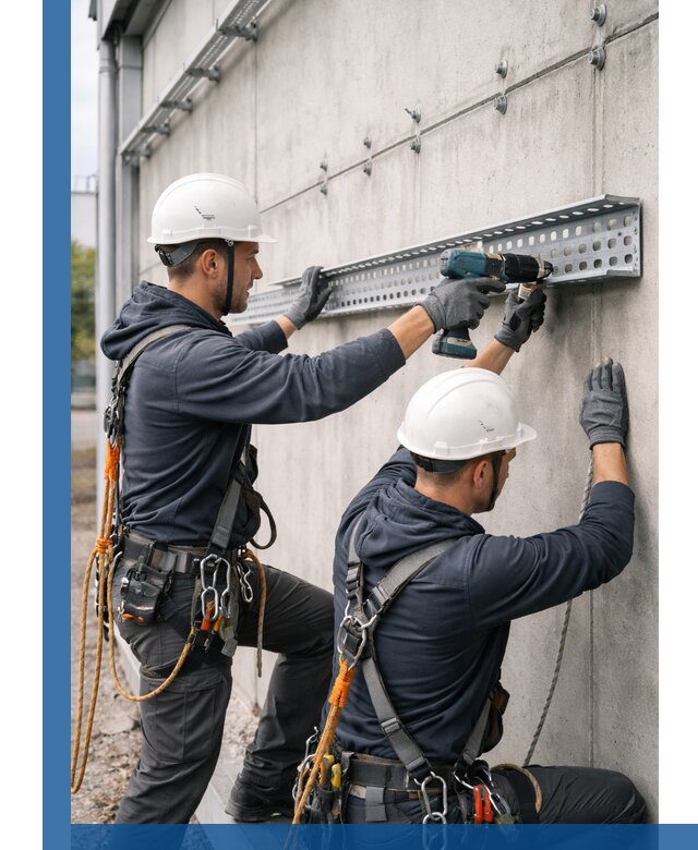 Монтаж кабельных лотков на фасаде зданий в Устях-Лабинске с гарантией