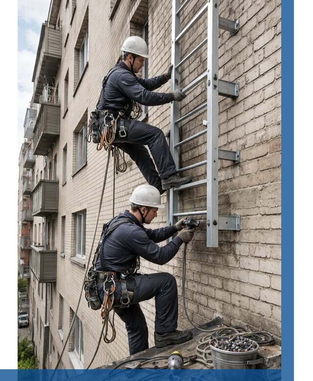 Монтаж пожарной лестницы в Устях-Лабинске от 25540 р заказать у ВЫСОТНИК-Улб