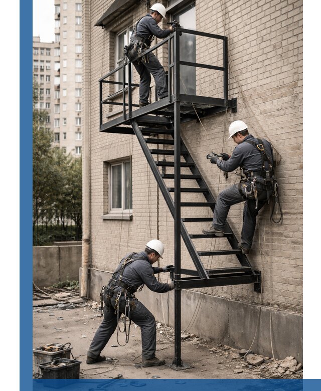 Монтаж пожарной лестницы в Устях-Лабинске, установка и крепление