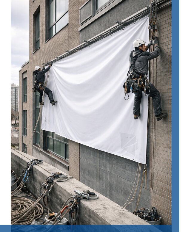 Монтаж баннеров на фасаде в Устях-Лабинске от 664 р. заказать ВЫСОТНИК-Улб