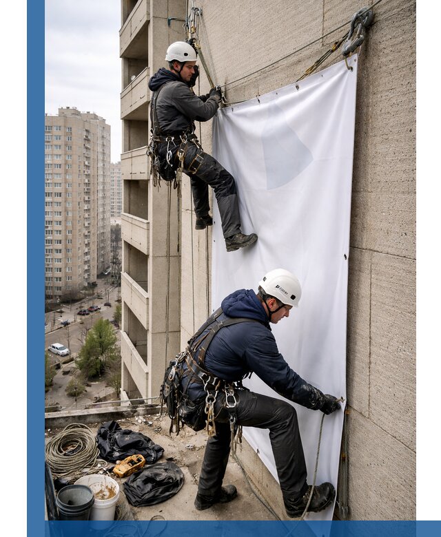 Профессиональный монтаж баннеров на фасаде в Устях-Лабинске