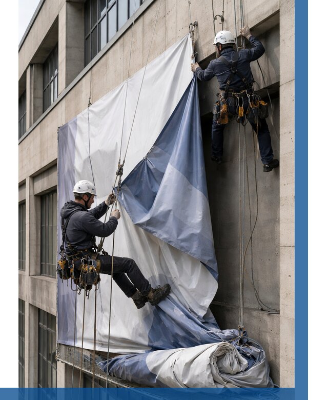 Демонтаж баннеров с фасада в Устях-Лабинске от 4597 р. | ВЫСОТНИК-Улб