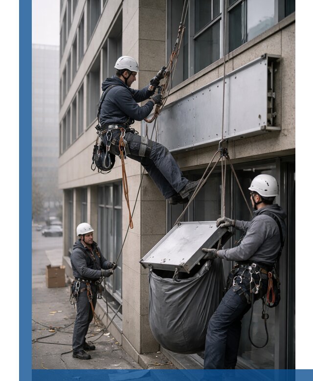 Демонтаж рекламной вывески с высотными работами в Устях-Лабинске