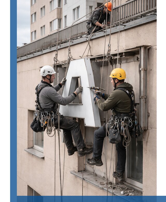 Ремонт и восстановление наружных вывесок на высоте в Устях-Лабинске