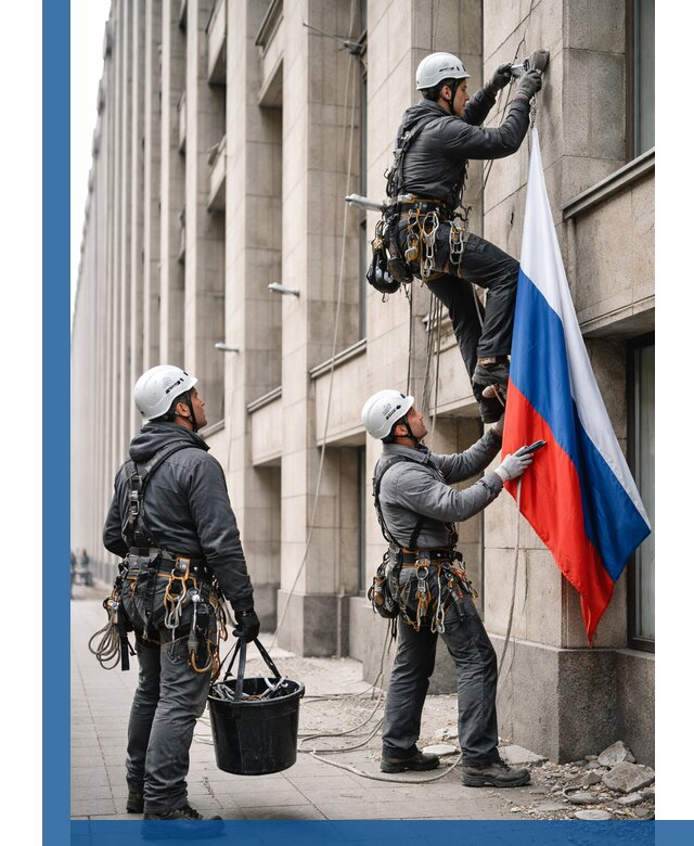 Профессиональная установка флагов на фасаде в Устях-Лабинске