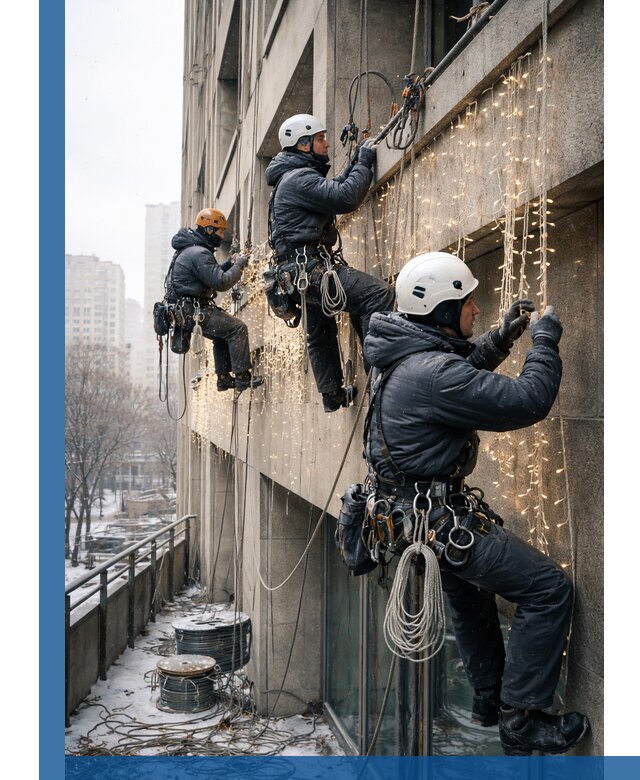 Монтаж новогодней иллюминации и украшение фасадов в Устях-Лабинске