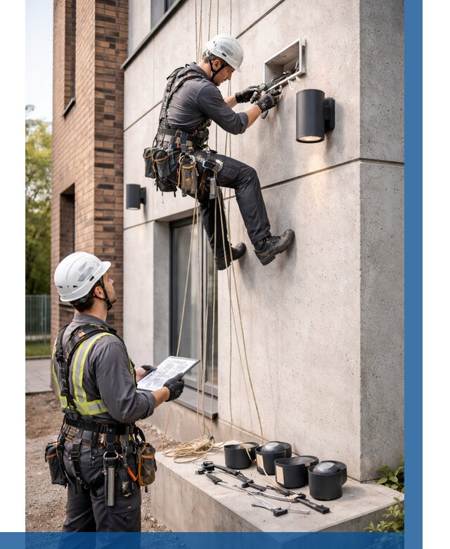 Монтаж фасадного освещения в Устях-Лабинске от 2554 р. | ВЫСОТНИК-Улб