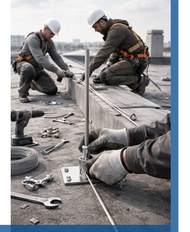 Монтаж молниезащиты на кровле в Устях-Лабинске цена от 25540 р. | ВЫСОТНИК-Улб