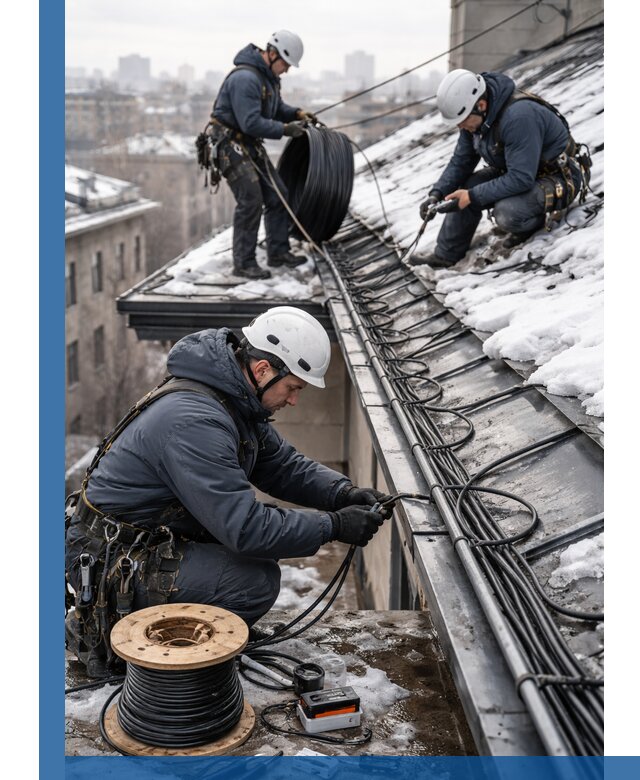 Монтаж греющего кабеля на кровле в Устях-Лабинске под ключ