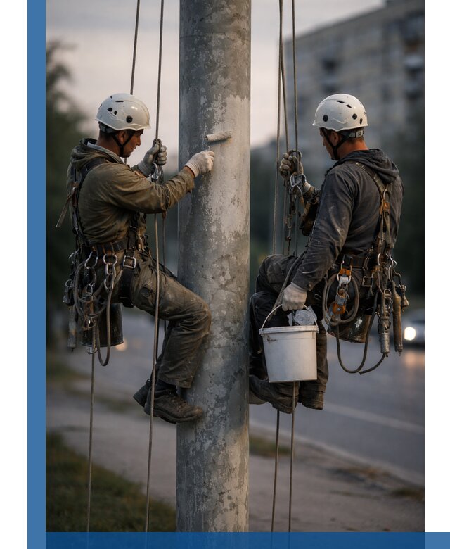 Покраска опор освещения и антикоррозийная защита в Устях-Лабинске