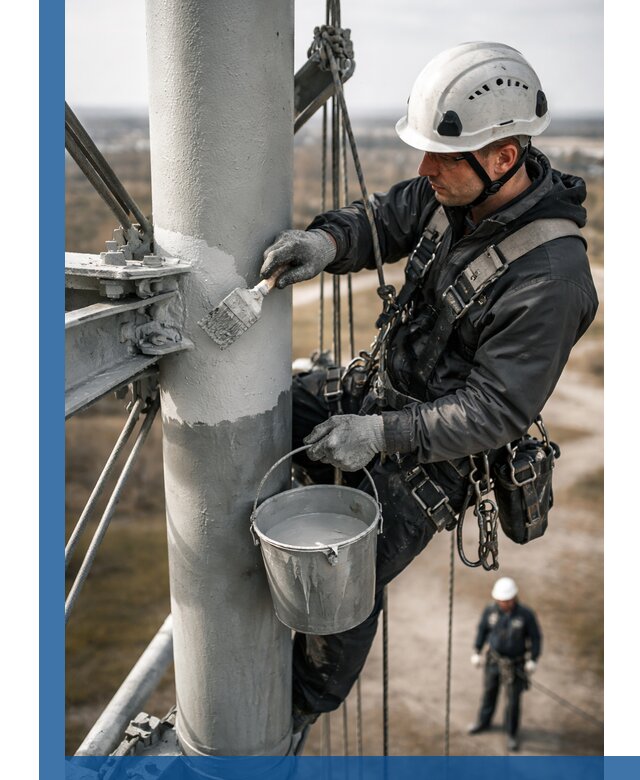 Покраска мачт связи в Устях-Лабинске промышленными альпинистами