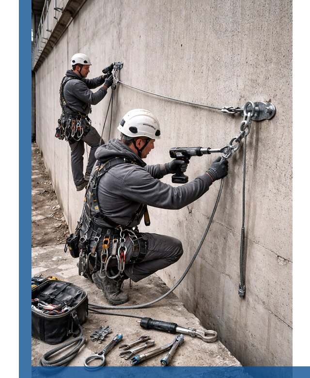 Монтаж анкерных линий высотной безопасности в Устях-Лабинске