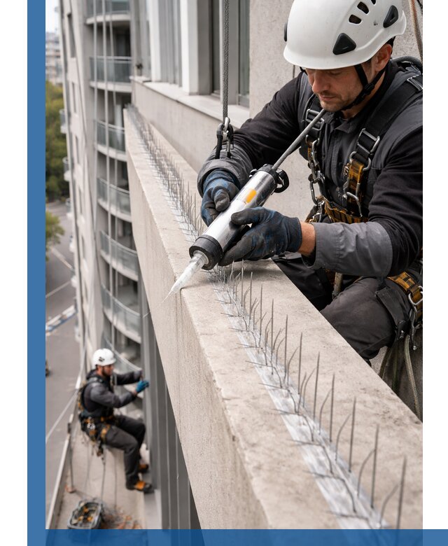 Установка шипов от птиц на фасадах и кровлях в Устях-Лабинске